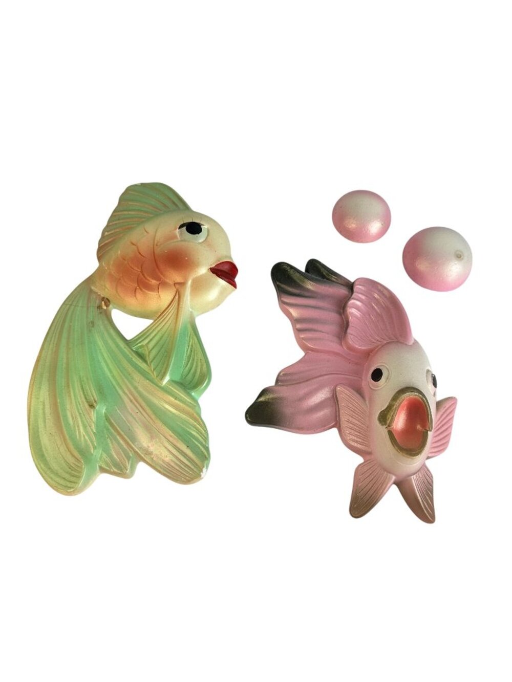 Vintage MCM Pink & Green Plaster Wall Decor Tropical Fish & Bubbles
